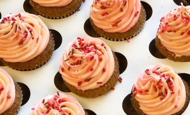 GF Vanilla Lemon Cupcake with Raspberry Buttercream Frosting.