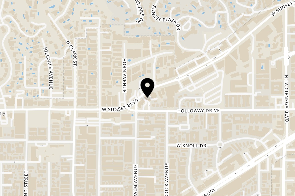 Map showing the location of The Freshery Test on 8768 Sunset Blvd in Los Angeles